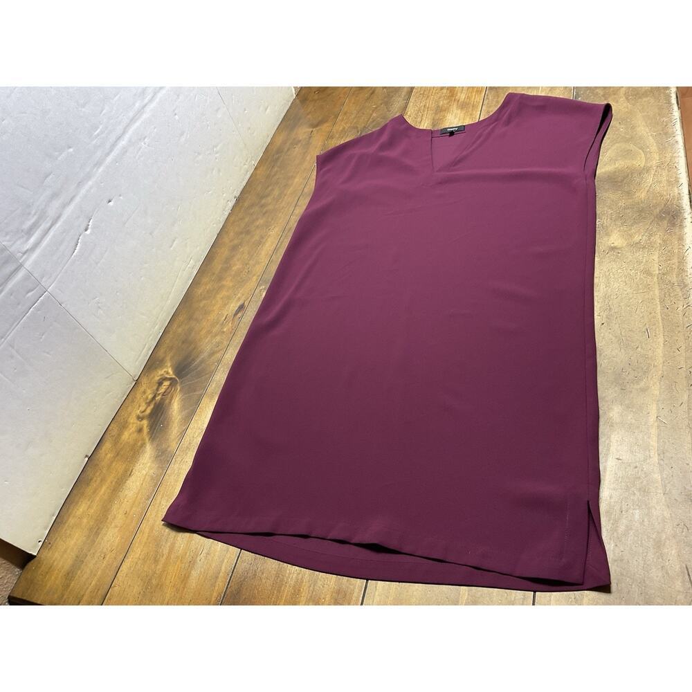 Theory Saturnina Urban Crepe V Neck Sleeveless Lagenlook Dress Burgundy Size M